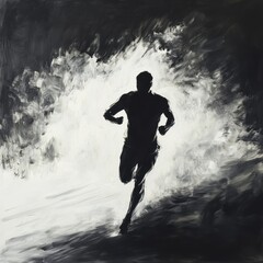 Obraz premium Runner Silhouette Emerging from Darkness