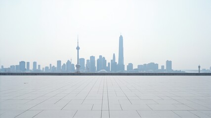  City Skyline View Across Water with Tower and High-Rise Buil