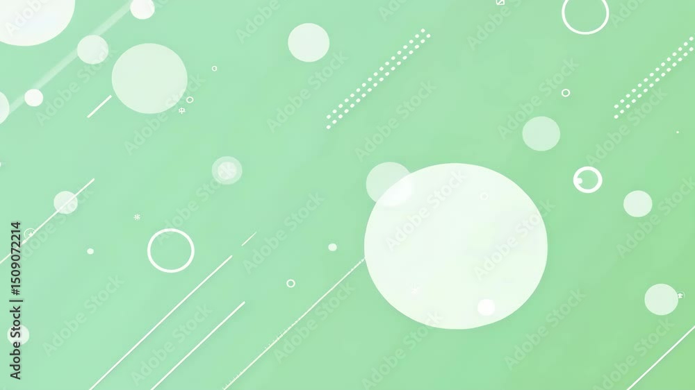 Poster abstract light green background with geometric shapes and soft circular patterns in motion