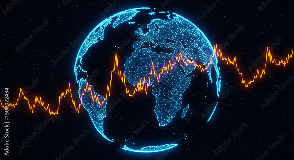 Poster digital globe stock market graph global finance data visualization background technology business co