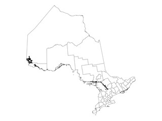 Ontario, Canada: Detailed Census Divisions Outline Map - Black Lines, Transparent Background SVG/PNG - Minimalist Regional Boundaries Vector