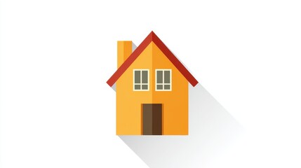Illustration of a Colorful Geometric House with Red Roof and Windows on a White Background