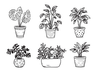 Modern Indoor Plant Outline Art for Home