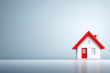 Minimalistic Model Home with Red Roof and Door on Simple Grey Background