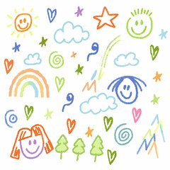 Crayon Doodle Illustration – Childlike Art with Bright Colors and Whimsical Style

