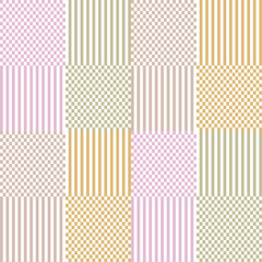 Colorful plaid style pattern. Geometric check tablecloth print in pastel color. Fun checkered repeat background for textile home design.