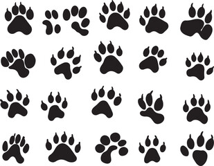 Fototapeta premium Black and White Paw Prints Vector Illustration Set Animal Tracks Clipart Graphic Design