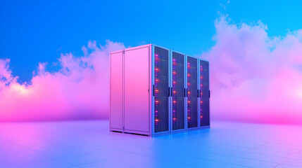 Obraz premium Pink and Blue Illuminated Server in Cloudy Sky