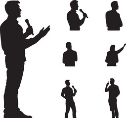 Silhouette Vector Set: Public Speaking, Presentation, Microphone, People, Communication, Isolated