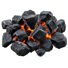 hot charcoal pile isolated on transparent background