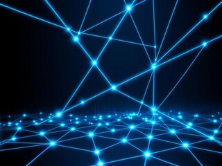 Abstract glowing network of interconnected lines and nodes on dark background