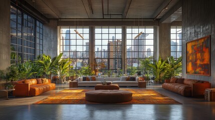 Fototapeta premium Loft living room with city views