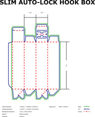 Slim auto lock hook box packaging design template