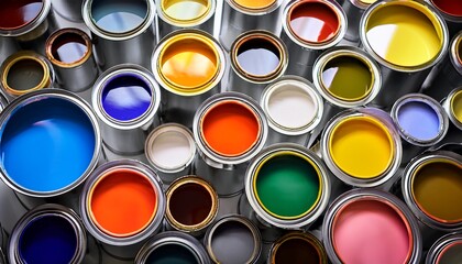 banner of colorful paint cans or tins for home decoration
