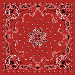 Red color, paisley   bandana print vectör design