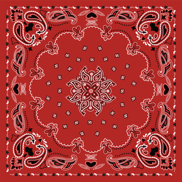 Red color, paisley   bandana print vect&ouml;r design
