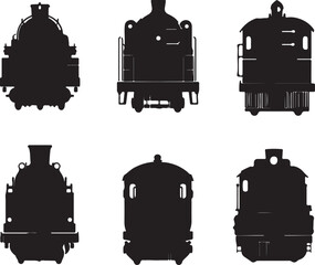 Train Silhouettes: Vintage Steam Locomotive Engine Collection, Black & White Vector Graphics Art