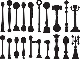 Silhouette Collection: Vintage Street Lamp Post Designs, Architectural Lighting Elements Art