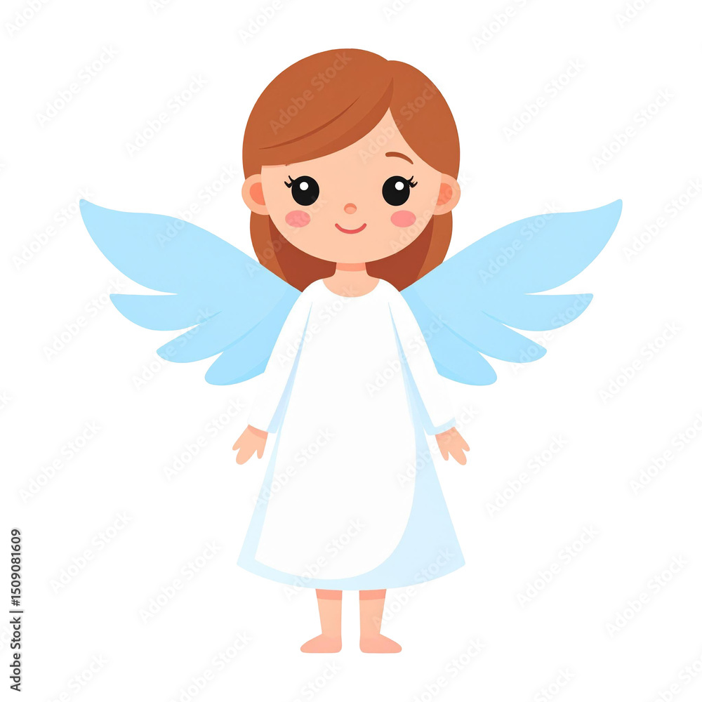 Poster cute character with small wings and calm expression in clear design