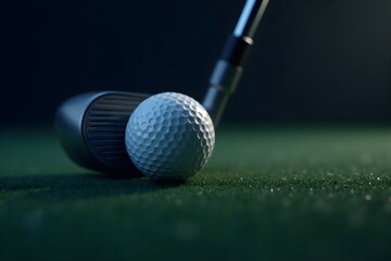 Close-up of Golf Ball on Green with Club Ready to Swing