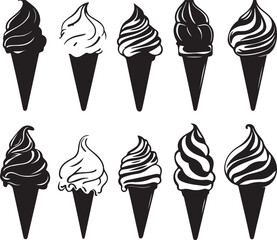 Ice Cream Cones Vector Art: Black & White Dessert Illustrations, Summer Treats Graphics Collection