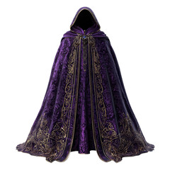 Naklejka premium Ornate purple hooded cloak with intricate gold embroidery and elegant flowing design.