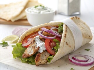 Greek Souvlaki Skewers with Grilled Pork on White Plate