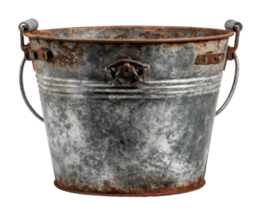 Rusty metal bucket in vintage detailed antique vibe rustic charm isolated on transparent background