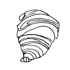 Croissant sketch side view, puff pastry doodle art, black line on white background