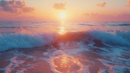 Sunrise over a beach with waves