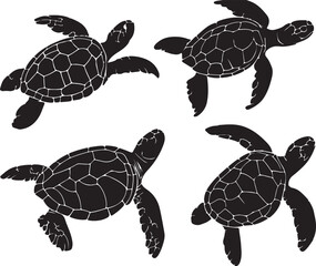Fototapeta premium Black Silhouette Sea Turtles Vector Illustration, Marine Wildlife Graphic Design Element