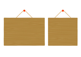 綺麗な木製の四角い吊り下げ看板のイラストのセット
