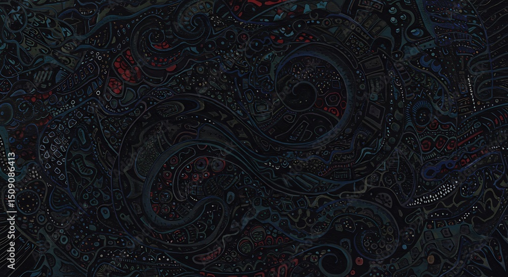 Poster abstract dark pattern with spirals and geometric shapes