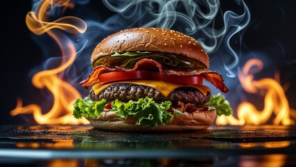 burger in a fire