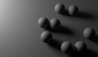Marbles on gray background, simple background, dark tone, 3D illustration