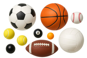 Various Sports Balls Isolated on White BackgroundHigh-Resolution PNG