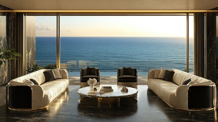 Fototapeta premium Luxurious living room with ocean views