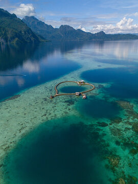 Aerial View of Keramba Cinta in Sawai, Seram Island, Maluku, Indonesia