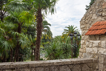 The ancient building, rich in history, features spacious, graceful stone balconies. Here, in the picturesque city of Gagra, is the famous restaurant