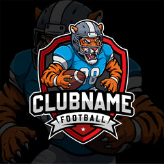 American football logo badge vector isolated. Football logo vector template. American football with Tiger mascot logo, emblem and design element