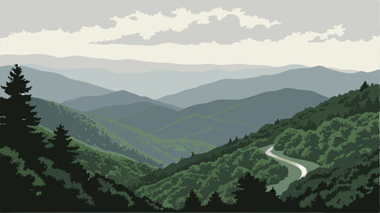Scenic Smoky Mountains Landscape: Winding Road & Green Mountains