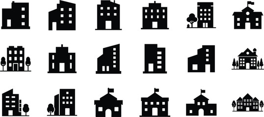 18 Building bold icon vector set on transparent background