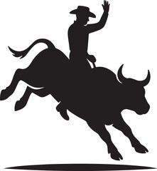 Dynamic Bull Rider Silhouette Vector Rodeo & Cowboy Action Graphic Western Sports & Equestrian Icon