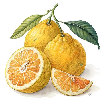 Ugli Fruit Rough Citrus Hybrid Watercolor on White Background