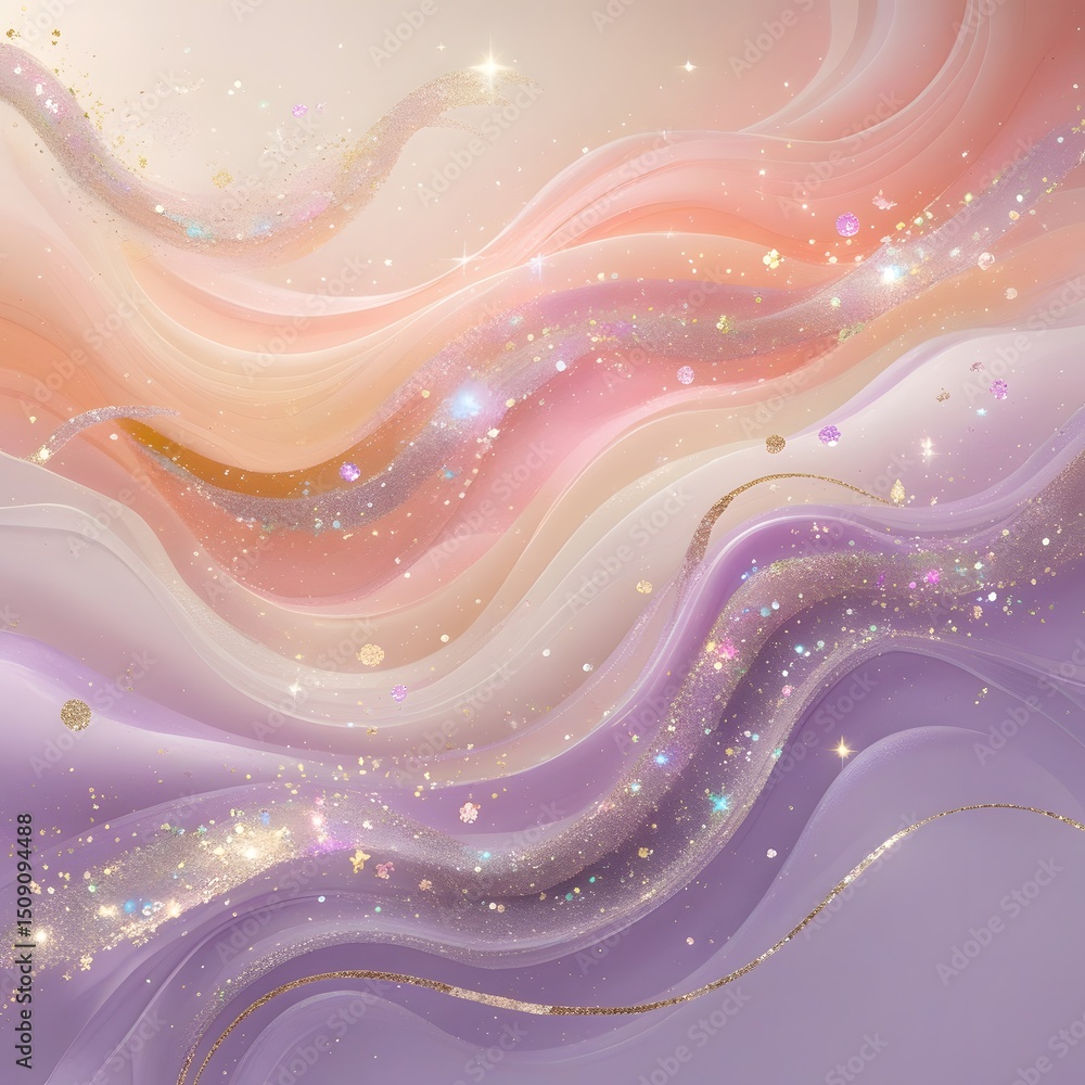 Poster the abstract artwork features a pastel gradient transitioning from soft peach to lavender, complemen