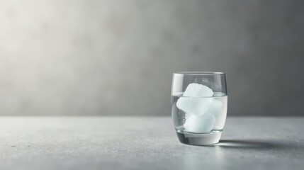 Refreshing Cubes in a Glass of Still Water on a Smooth Surface