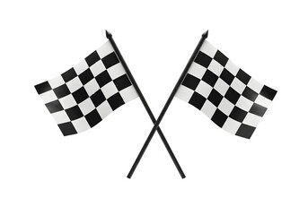 Two crossed checkered racing flag isolated on white or transparent background. PNG
