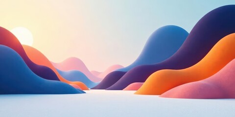 Serene Sunset Over Abstract Pastel Hillscape, a Dreamlike Digital Artwork Featuring Softly Rolling Forms and a Warm Glow