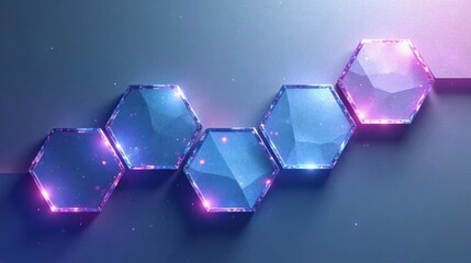 Illuminated Hexagonal Panels Abstract Geometric Design with Glowing Edges and Subtle Particle Effects