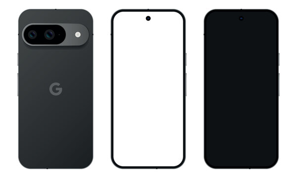 Google Pixel 9 Smartphone Mockup Front and Back View. Modern Phone Mockup Transparent Screen